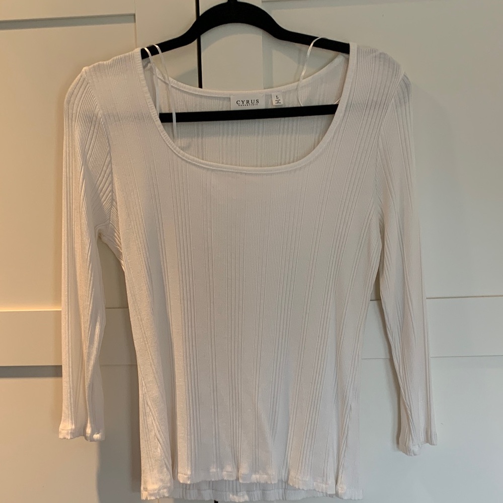Cyrus Square Neck Ribbed 3/4 Length Sleeve Top